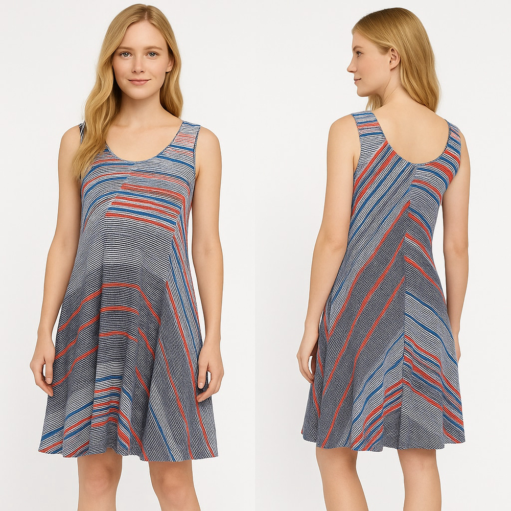 Women's Philosophy Petite Mini Dress White Blue Red Striped PS